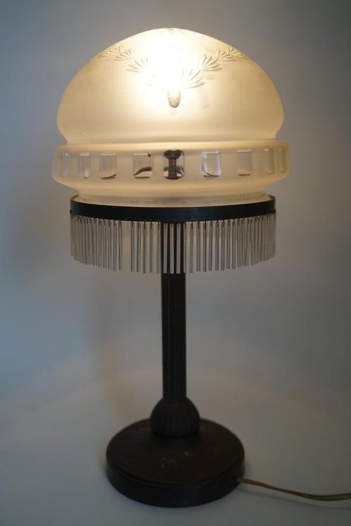 antiek tafellamp Art Deco Nouveau geslepen glas kap messing., Huis en Inrichting, Lampen | Tafellampen, Gebruikt, Minder dan 50 cm