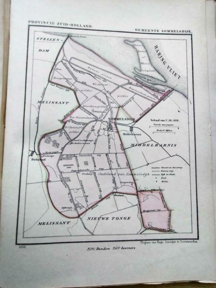 171/ Sommelsdijk / Boomzigt/ Langendam/ Litho 1866 Kuyper ZH, Antiek en Kunst, Kunst | Litho's en Zeefdrukken, Ophalen of Verzenden
