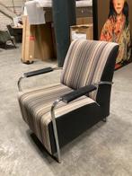 fauteuil stof en leer en RVS armleuningen, Huis en Inrichting, 75 tot 100 cm, Ophalen of Verzenden, Zo goed als nieuw, Leer