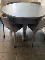 Ronde houten tafel met 4 laadjes, Huis en Inrichting, Tafels | Eettafels, Ophalen, Gebruikt, Rond, Vier personen