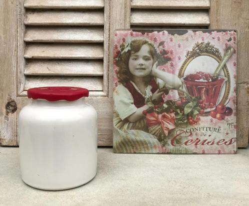 Franse grès pot mosterdpot met rood deksel, Antiek en Kunst, Antiek | Keramiek en Aardewerk, Ophalen of Verzenden