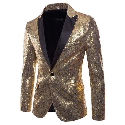 Heren gouden glitter colbert mannen blazer goud paillet, Kleding | Heren, Kostuums en Colberts, Nieuw, Overige kleuren, Verzenden