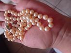 Dubbele Akoya parelketting Champagnekleur + Sterling slot, Ophalen of Verzenden, Gebruikt, Zilver