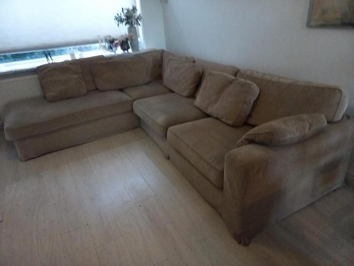 Weinig gebruikte lichtbruine hoekbank. 315cm x 245cm, Huis en Inrichting, Banken | Bankstellen, Zo goed als nieuw, Hoekbank, Vierpersoons of meer