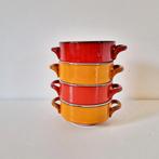 set van 4 vintage soepmokken kommen oranje rode kommen 70's, Ophalen of Verzenden, Huis en Inrichting
