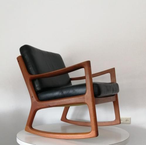 Ole Wanscher model Senator schommelstoel, retro jaren 60, Huis en Inrichting, Fauteuils, Gebruikt, Hout, Leer, Metaal, 75 tot 100 cm