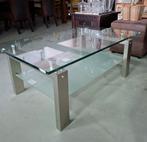Glanzende glazen salontafel met matte onderplaat, Ophalen, Gebruikt, 100 tot 150 cm, 50 tot 100 cm