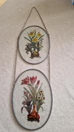 2 antieke glas in lood raamhangers bloembollen, Antiek en Kunst, Antiek | Glas en Kristal, Ophalen of Verzenden