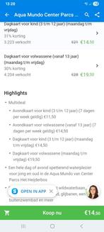 Aquamundo center parcs Heijderbos, kind+volwassene, Tickets en Kaartjes