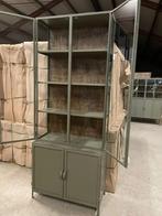 Buffetkast groen metaal glas exclusief 95 cm breed actie, 200 cm of meer, Nieuw, Glas, 25 tot 50 cm