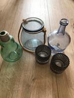 Leuke vaasjes blauw en 2 kaarsenhouders, 1 vaasje gloeilamp, Ophalen of Verzenden, Blauw, Glas, Minder dan 50 cm