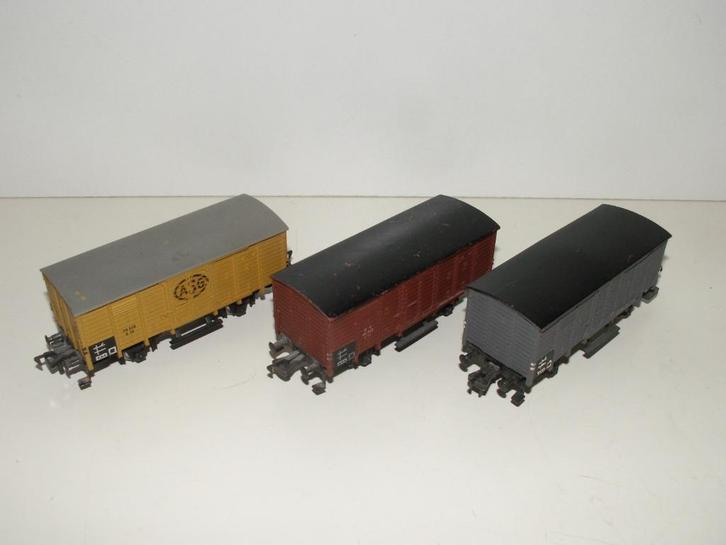 Fleischmann 3 stuks goederwagons 1464 + 1464S + 1474, Hobby en Vrije tijd, Modeltreinen | H0, Gebruikt, Wagon, Gelijkstroom, Fleischmann