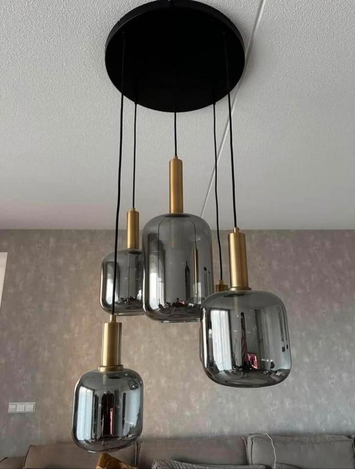 Light & Living hanglamp Lekar grijs / goud 66 x 66 x 80 cm, Huis en Inrichting, Lampen | Hanglampen, Gebruikt, Glas, Ophalen of Verzenden