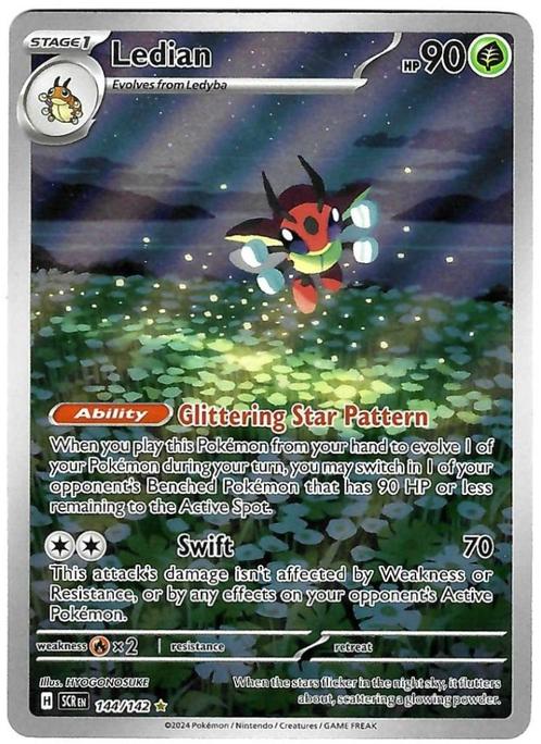 Pokemon - Ledian 144/142 Stellar Crown ENG Full Art, Hobby en Vrije tijd, Verzamelkaartspellen | Pokémon, Nieuw, Losse kaart, Foil