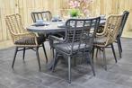 Akron Ovale Tafel 220 Keramischblad Dark Grey met 6 Alba Din, 6 zitplaatsen, Nieuw, Ophalen of Verzenden, Wicker