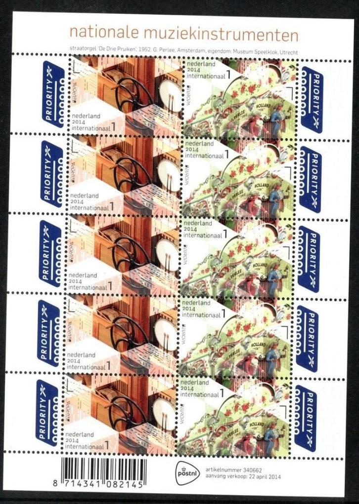 2014 Vel Europazegels muziekinstrumenten 3173-3174 postfris, Postzegels en Munten, Postzegels | Nederland, Postfris, Na 1940, Verzenden