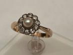 Gouden ring echte Parel en Diamant, Sieraden, Tassen en Uiterlijk, Ringen, Verzenden, Dame, Goud, Kleiner dan 17