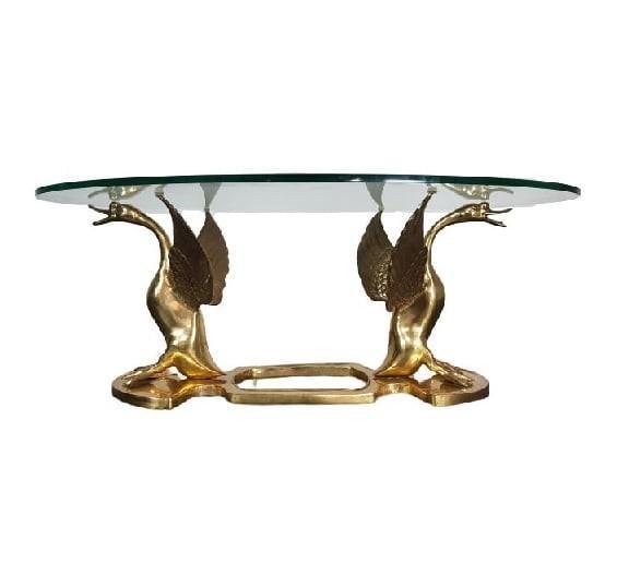 Hollywood Regency messing salontafel swan, Huis en Inrichting, Tafels | Salontafels, Zo goed als nieuw, Minder dan 50 cm, 50 tot 100 cm