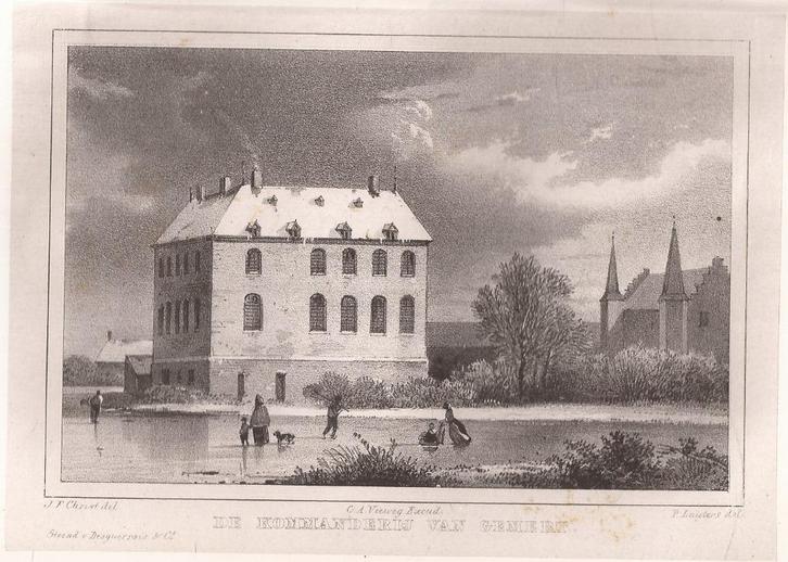 De Kommanderij in Gemert Noord-Braband Litho 1846, Antiek en Kunst, Kunst | Etsen en Gravures, Ophalen of Verzenden
