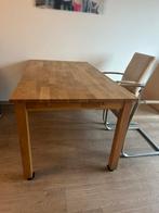 Eiken Eettafel 90x160 + 2 Leren Stoelen, Huis en Inrichting, Tafels | Eettafels, Ophalen, Gebruikt, Eikenhout, 50 tot 100 cm