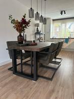 Robuuste Blackwash Eettafel 220cm, Huis en Inrichting, Tafels | Eettafels, Ophalen, Eikenhout, 200 cm of meer, 50 tot 100 cm