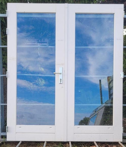 Hardhouten openslaande tuindeuren, Doe-het-zelf en Verbouw, Deuren en Horren, Gebruikt, Buitendeur, 200 tot 215 cm, 120 cm of meer