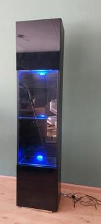 Zwarte Vitrinekast met Verlichting, Huis en Inrichting, Ophalen, Met plank(en), Minder dan 50 cm, Gebruikt