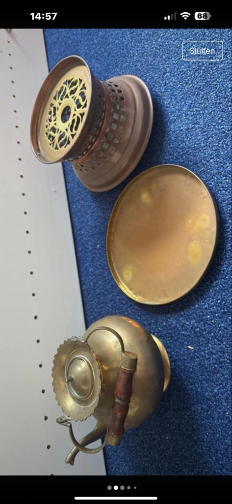 Koperen Koffie/Theepot met Rechaud, Antiek en Kunst, Antiek | Koper en Brons, Koper, Ophalen of Verzenden