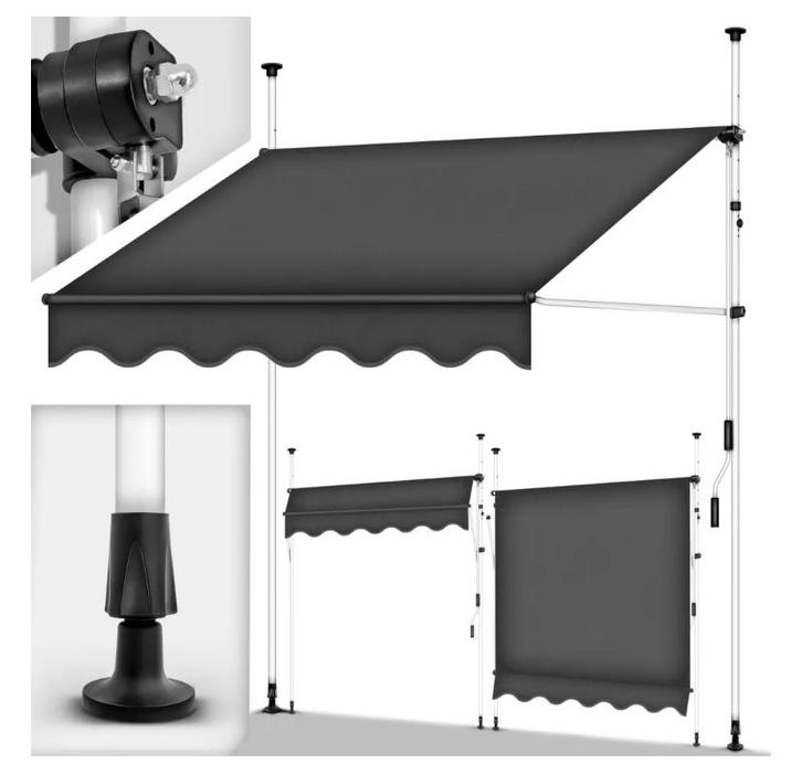 Tillevex balkon luifel zonwering zonnescherm 250 cm grijs, Tuin en Terras, Zonneschermen, Nieuw, Ophalen