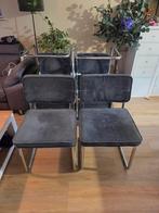 3 Grijze Ribstof Buisstoelen, Huis en Inrichting, Stoelen, Ophalen, Gebruikt, Vijf, Zes of meer stoelen, Stof