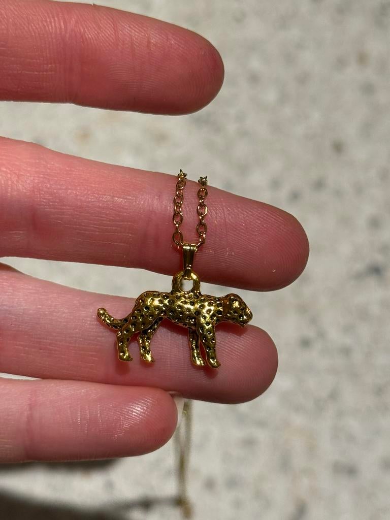 Anna + Nina gouden ketting met luipaard hanger, Met hanger, Nieuw, Ophalen of Verzenden, Goud