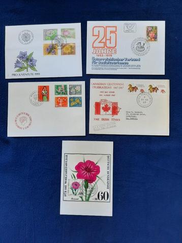 5 Stuks met flora gefrankeerde poststukken  beschikbaar voor biedingen