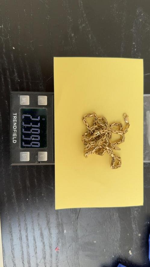 Koningsketting 14 krt byzantine 52,5 cm koningsschakel, Sieraden, Tassen en Uiterlijk, Kettingen, Zo goed als nieuw, Goud, Goud