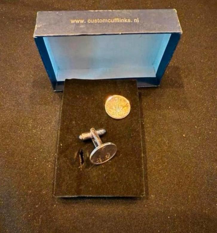 Vintage Manchetknopen met 1 Cent Munt 1955, Postzegels en Munten, Munten | Nederland, Setje, 1 cent, Koningin Wilhelmina, Zilver