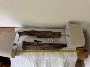Wandlamp drijfhout met linnenkap beschikbaar voor biedingen