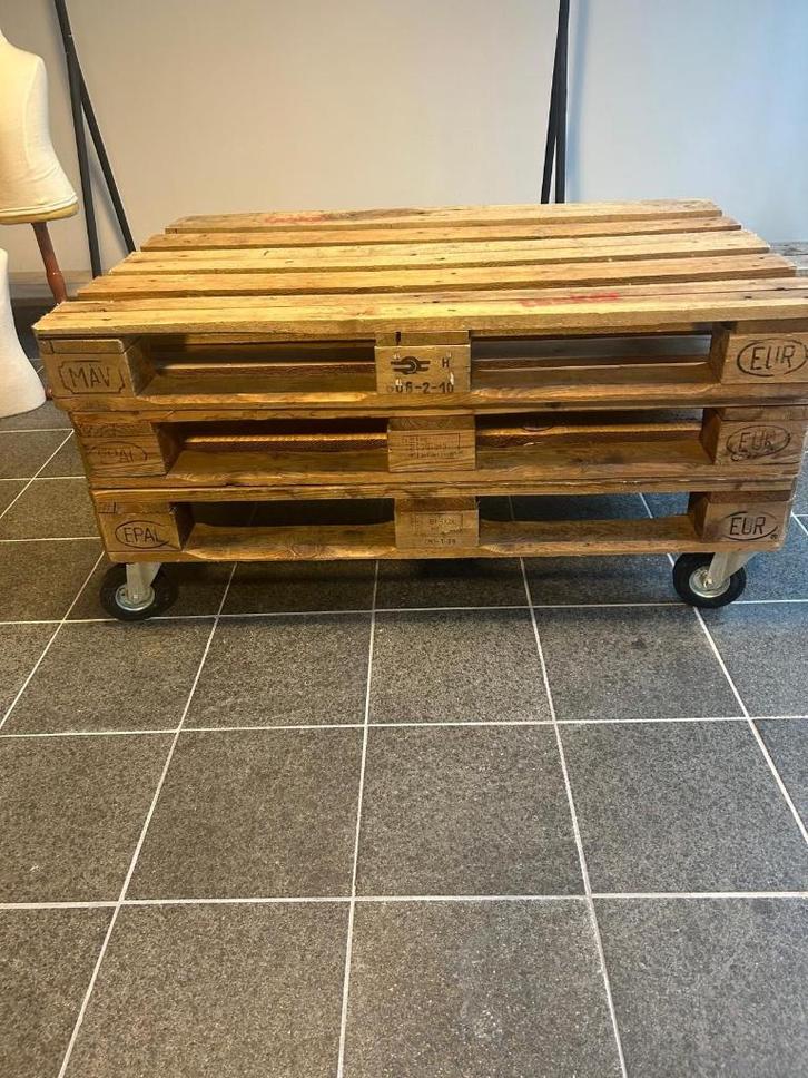Stoere pallet tafel van europallets, Huis en Inrichting, Tafels | Salontafels, Zo goed als nieuw, 50 tot 75 cm, 50 tot 100 cm