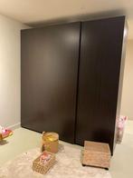 Pax kast zwart bruin 3x 75x58x236 schuifdeuren planken lades, Overige materialen, Gebruikt, 200 cm of meer, Met klep(pen)