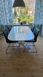 Pianolak wit tafel vierpersoons, Huis en Inrichting, Tafels | Eettafels, Ophalen, Zo goed als nieuw, Rechthoekig, 50 tot 100 cm