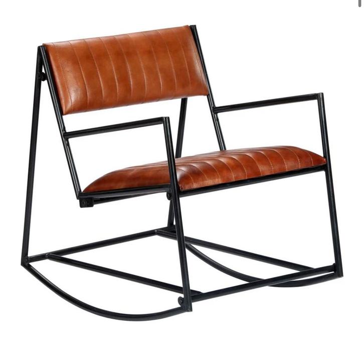 Schommelstoel echt leer bruin, nieuw in doos, Huis en Inrichting, Stoelen, Nieuw, Eén, Leer, Bruin, Ophalen of Verzenden
