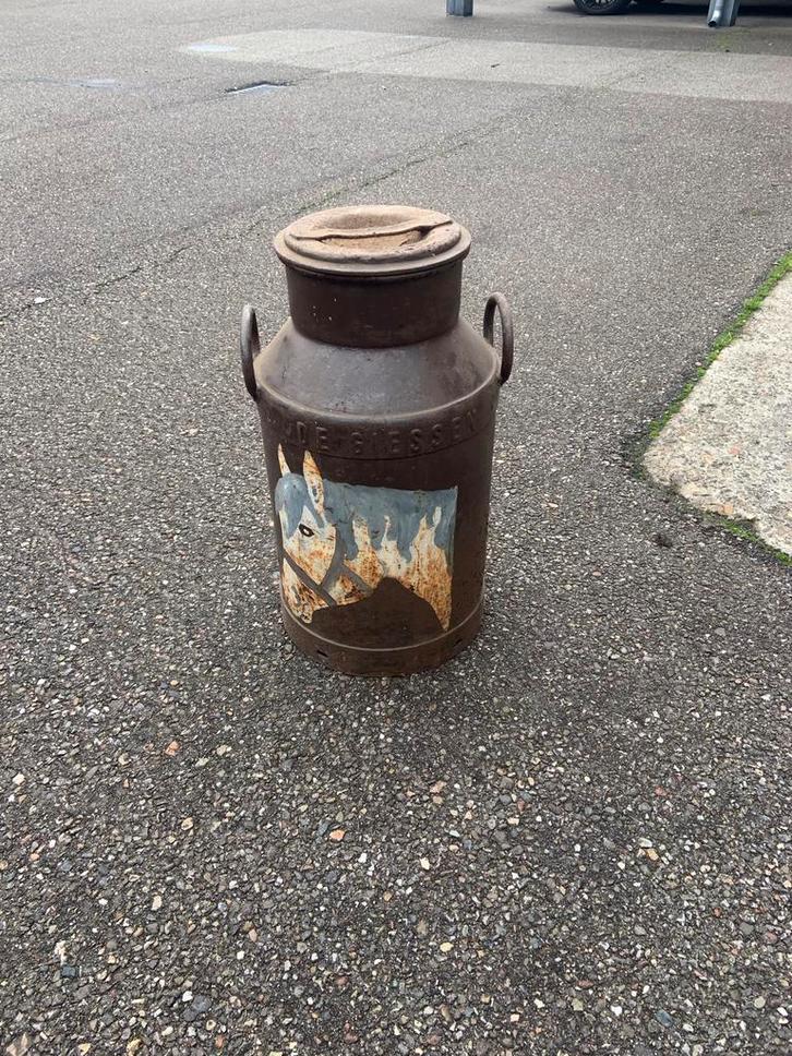 Stalen Melkbus met Paardenafbeelding, Antiek en Kunst, Curiosa en Brocante, Ophalen of Verzenden