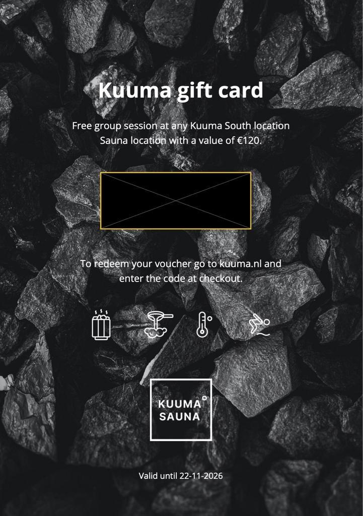 Cadeaubon Kuuma Sauna t.w.v €120, Tickets en Kaartjes, Kortingen en Cadeaubonnen, Twee personen, Spa of Sauna, Cadeaubon