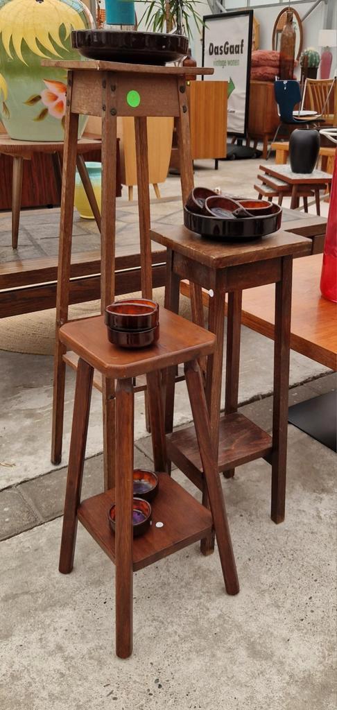 Diverse vintage tafeltjes, Huis en Inrichting, Tafels | Bijzettafels, Gebruikt, Rond, 45 tot 60 cm, Minder dan 55 cm, Hout, Ophalen