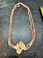Antieke Angelskin Koraal Collier Handgesn Hanger Gouden Bead, Ophalen of Verzenden, Zo goed als nieuw, Goud