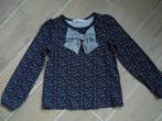 Donkerblauw met hartjes katoenen shirt met strik, H&M mt.110, Kinderen en Baby's, Meisje, Ophalen of Verzenden, Zo goed als nieuw