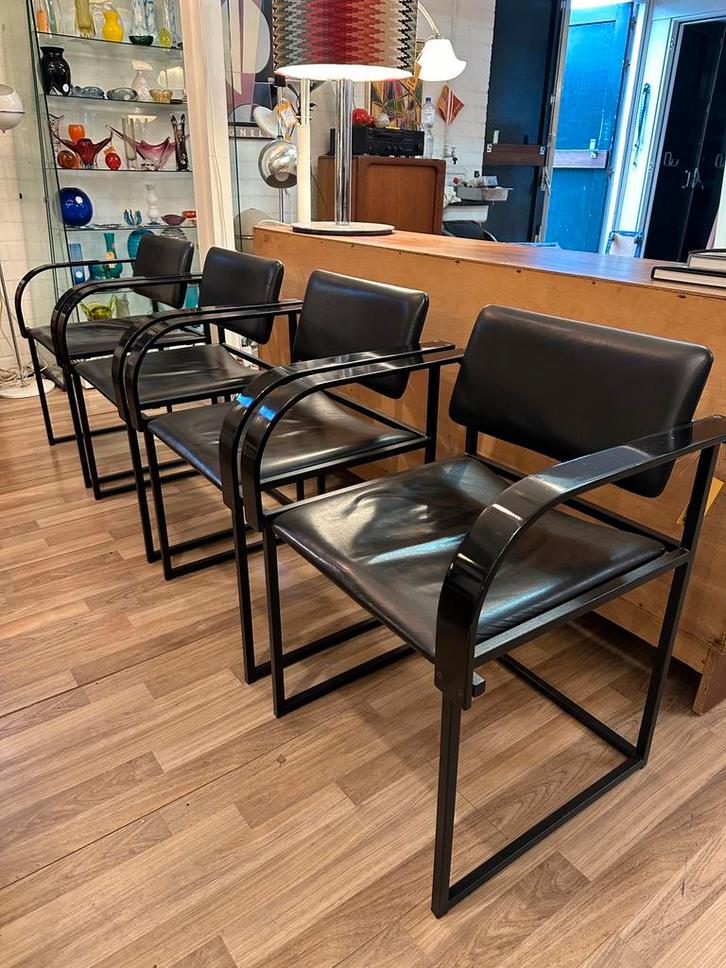 4 Pastoe stoelen van Pierre Mazairac & Karel Boonzaaijer 80s, Huis en Inrichting, Stoelen, Gebruikt, Vier, Hout, Leer, Metaal