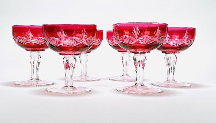 997. Kristallen wijnglazen, eerste helft 20e eeuw, Bohemen, Antiek en Kunst, Antiek | Glas en Kristal, Ophalen of Verzenden