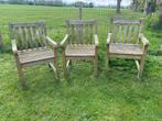 3 teakhouten blokstoelen Quality Wood, Teakhout, Gebruikt, Ophalen