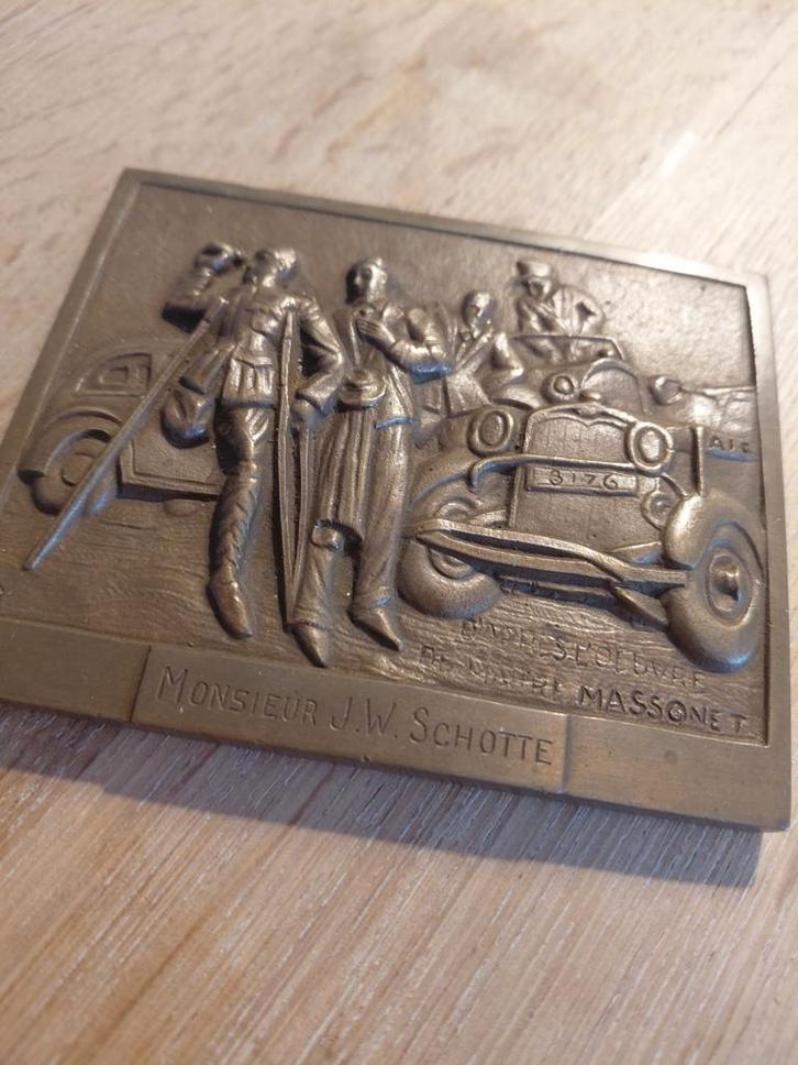 1922 bronzen plaquette invalide soldaat auto, Verzamelen, Militaria | Algemeen, Overige soorten, Kunstobject, Overige gebieden