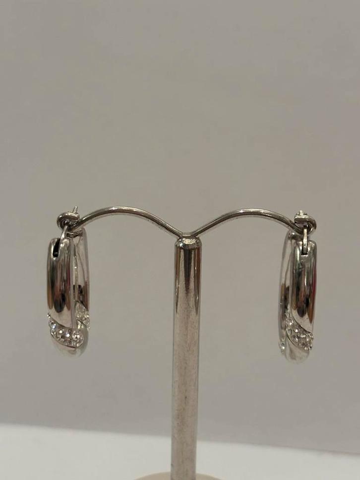 Zilveren Creolen met Swarovski Kristal - Astrelle, Sieraden, Tassen en Uiterlijk, Oorbellen, Nieuw, Hangers, Zilver, Met kristal