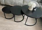 Set 3 zwarte salontafels mangohout, Ophalen, 50 tot 100 cm, Rond, Zo goed als nieuw